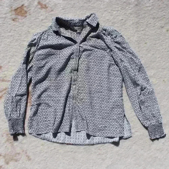 MAX STUDIO 70s Style Retro Smocked Cuff Button Up Lightweight Rayon Blouse Small - Picture 1 of 9